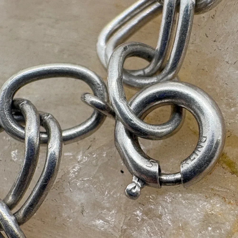 Vintage Sterling Silver Double Link Charm Bracelet 7 Inch 9.18g 925 Chain